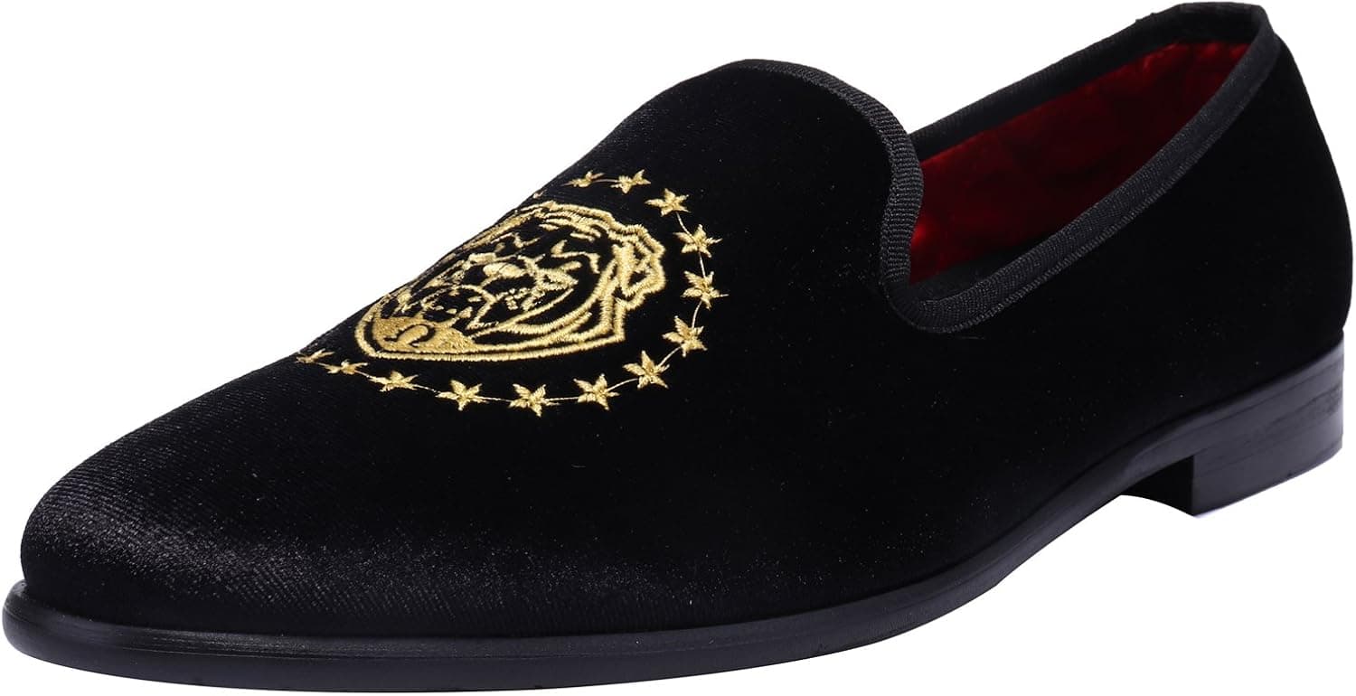 ELANROMAN Loafers for Men Velvet Shoes of Fashion Embroidered 1.0 and 2.0 Party Wedding Prom Shoes