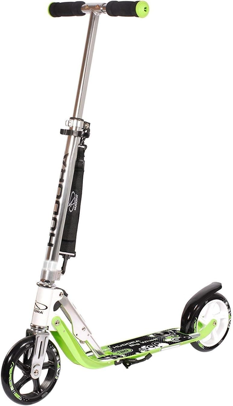 HUDORA Kick Scooter Adult Teen Kid For 8-15 Years Old With 180MM Big Wheels, Adjustable Height, Easy Folding Big Wheels Scooter-Green