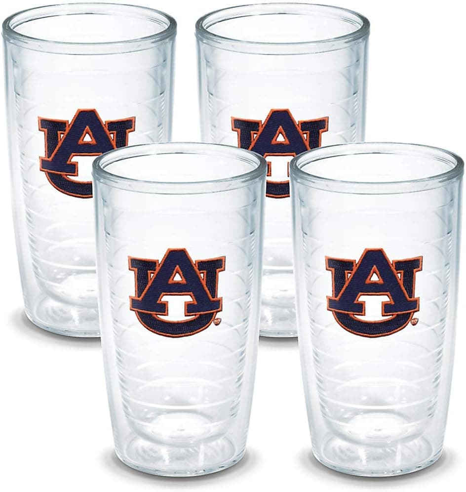 Tervis Made in USA Double Walled Auburn Tigers Insulated Tumbler Cup Keeps Drinks Cold & Hot, 16oz 4pk, Emblem