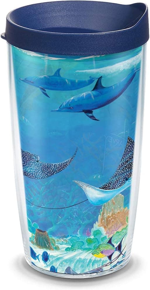 Tervis Made in USA Double Walled Guy Harvey Insulated Tumbler Cup Keeps Drinks Cold & Hot, 16oz, Ocean Scene