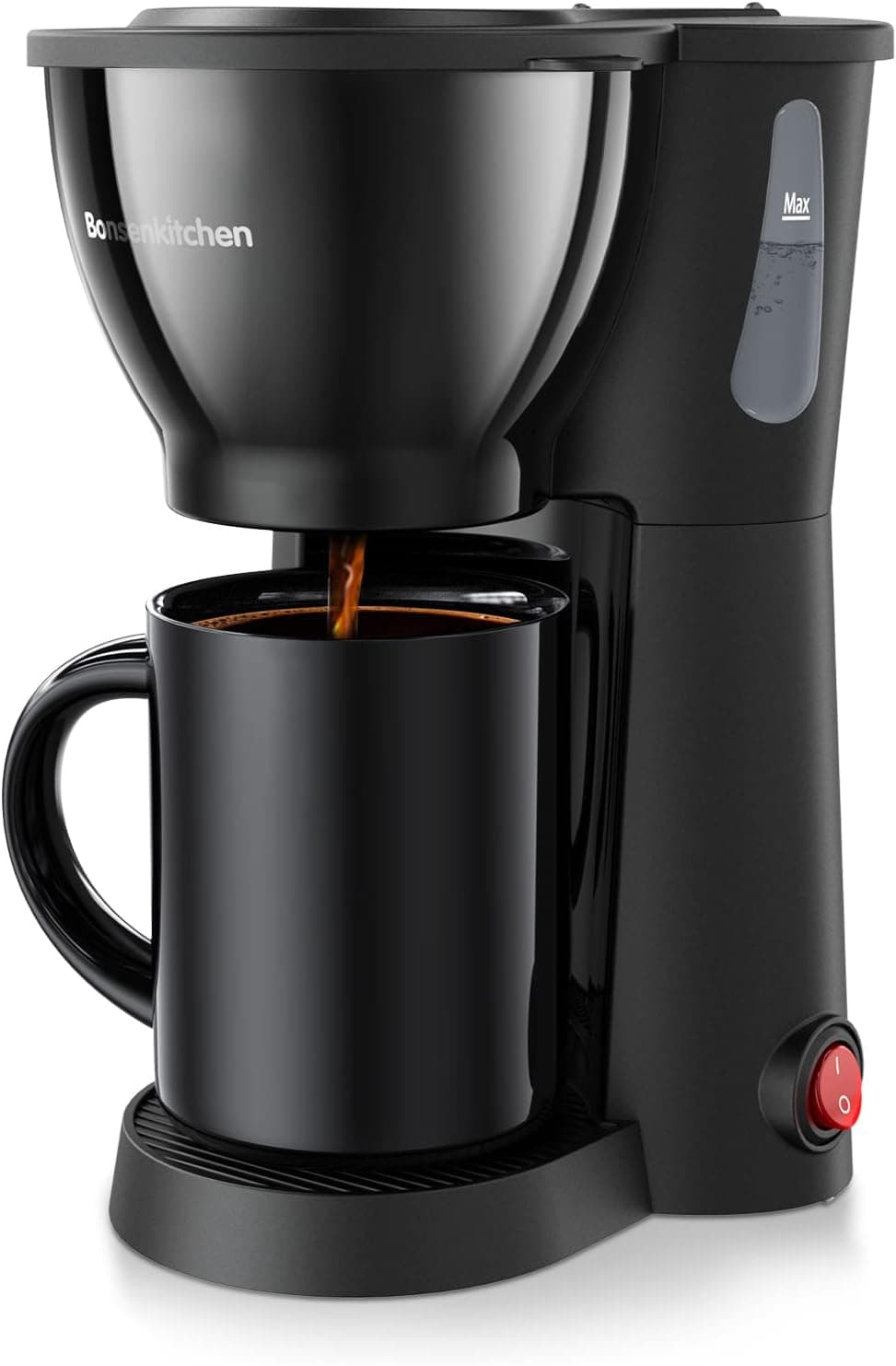 Bonsenkitchen Mini Coffee Maker with Ceramics Mug, Compact One Cup Drip Coffee Machine with Durable Reusable Filter, Portable Coffee Brewer for Home and Office