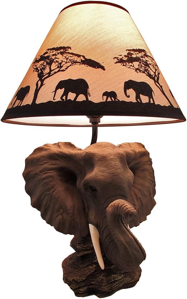 `Safari Light` Elephant Head Table Lamp w/ Silhouette Shade