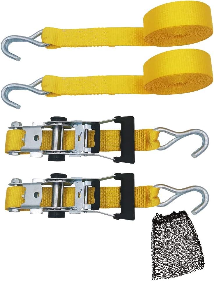 Ratchet Tie Down Straps, 1.5 in x 15 ft Straps, 5000lbs Break Strength Belt, Moving and Securing Cargo, Yellow, Pack of 2