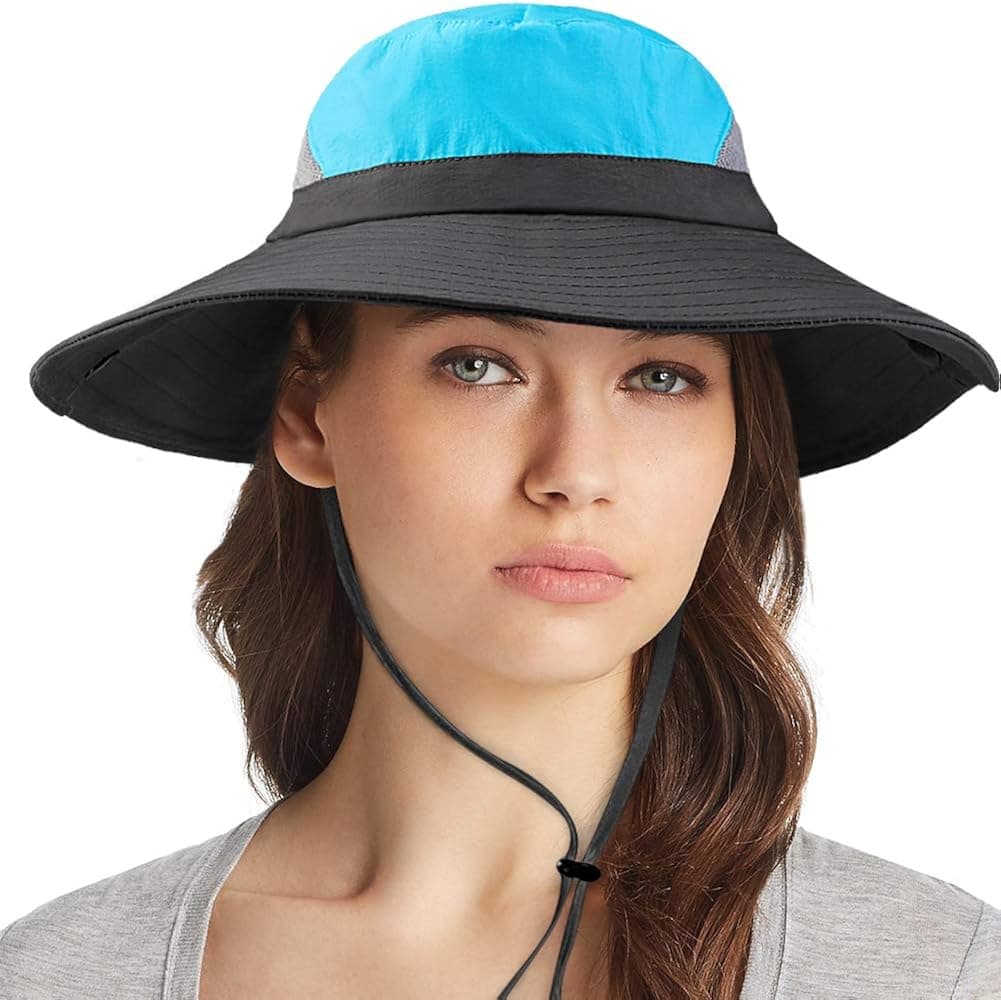 Ordenado Waterproof Sun Hat Outdoor UV Protection Bucket Mesh Boonie Hat Adjustable Fishing Cap(Blue)