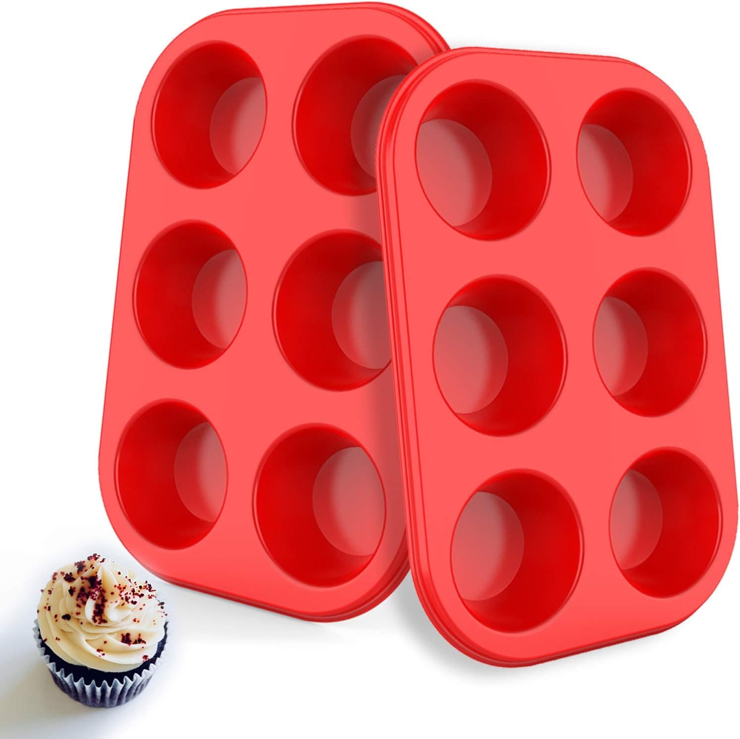Silicone Muffin Pan 6 Cup, European LFGB Silicone Cupcake Baking Pan - Set of 2, Non-Stick Muffin Tins, LFGB Approved Egg Muffin Tray, Food-Grade Muffin Molds