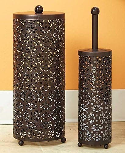 2 Pc Chocolate Brown Toilet Brush & Holder Set Bathroom Organizing Decor