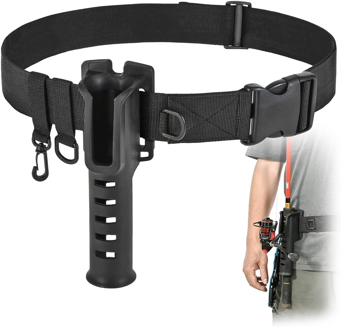 CODEK Fishing Waist Belt Rod Holder Adjustable Waist Wading Belts with Portable Pole Inserter for Spinning Casting Reel Surf Kayak Fly Fishing Portable Fishing Gear Accessories Wader Strap