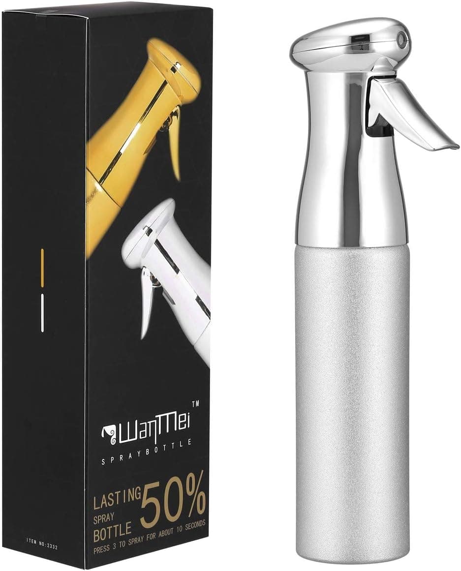 CCbeauty Fine Mist Spray Bottle,8.5Oz/250ML Empty Continuous Hair Spray Bottle Barber Mist Sprayer Bottle for Curly Hair, Hair Cutting, Hair Styling, Houseplant, Cleaning,Silver