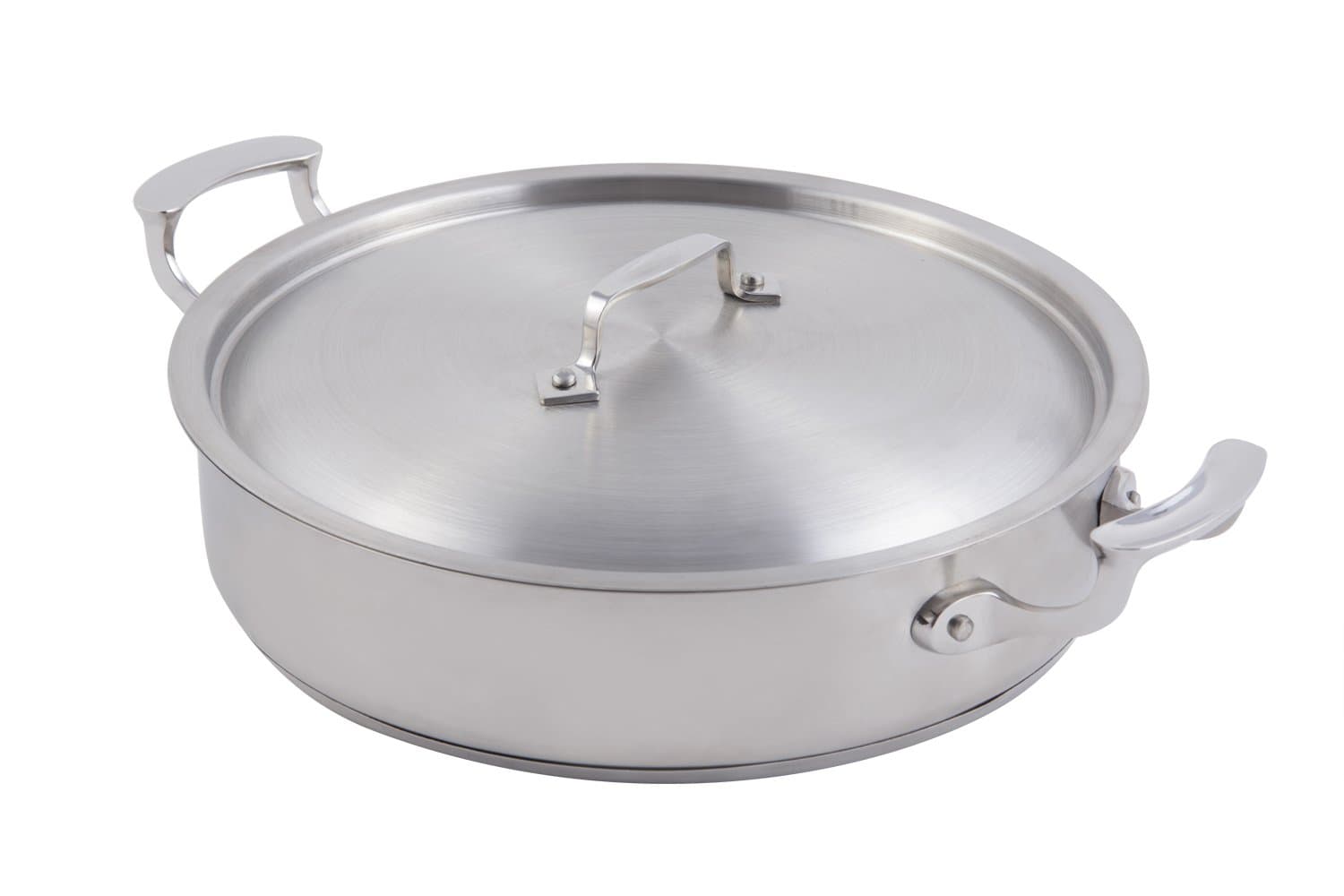 Bon Chef 60030 Stainless Steel Induction Bottom Cucina Pot with Cover, 6-Quarts Capacity, 12-3/8" Diameter x 3" Height
