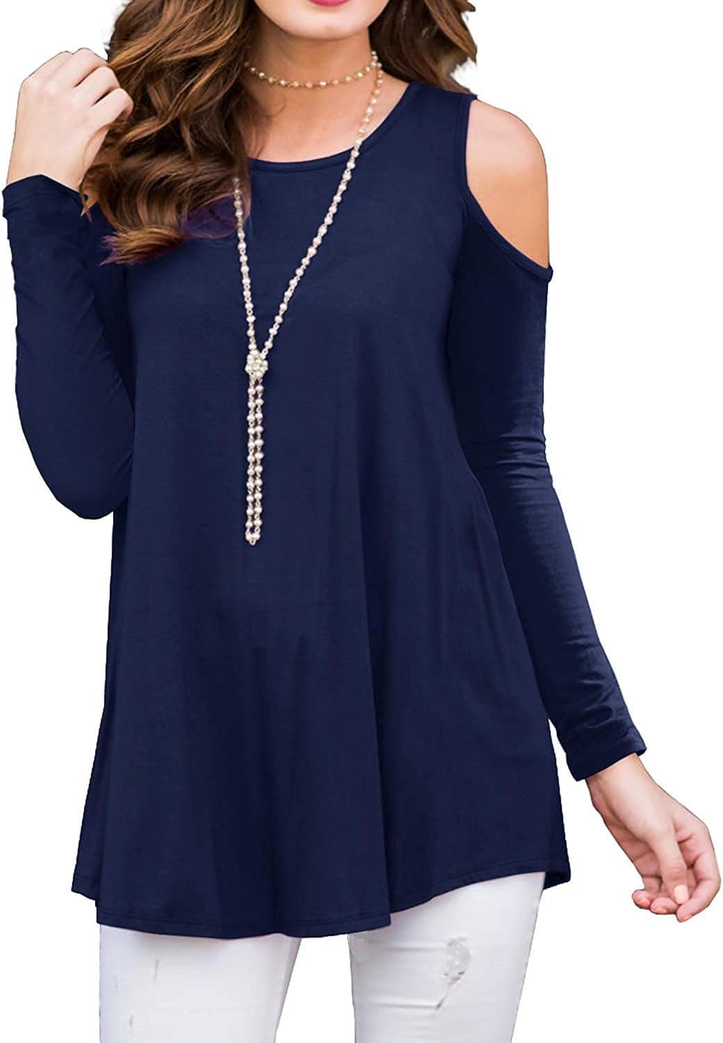 PCEAIIH Women's Casual Cold Shoulder Tunic Tops Loose Blouse Shirts