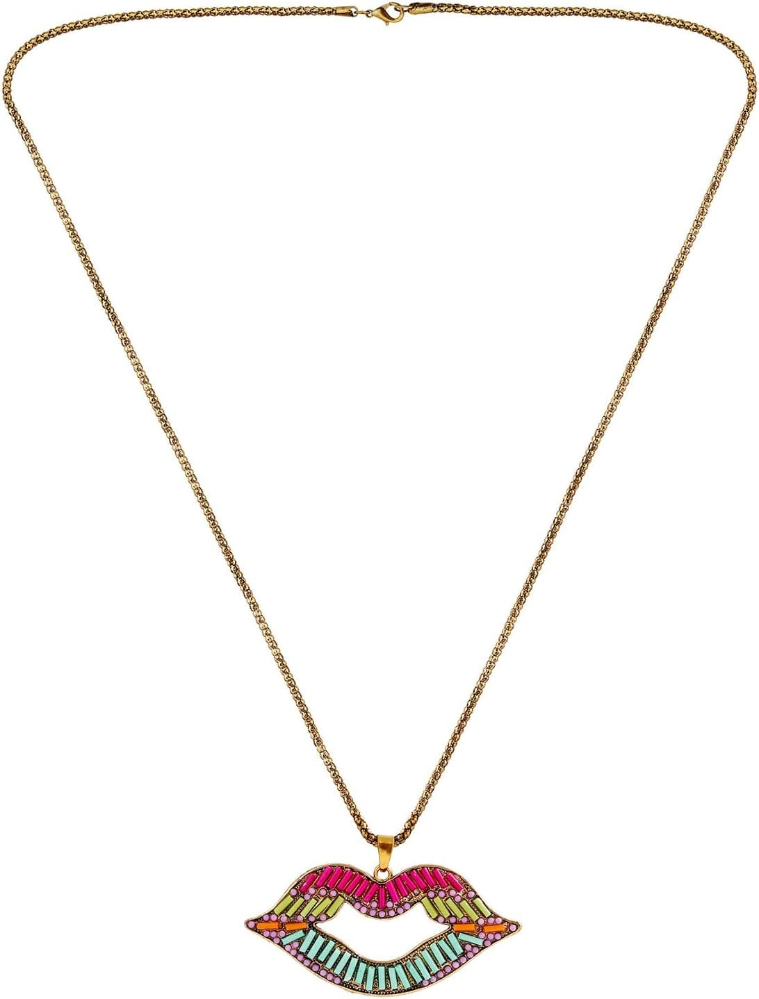 D EXCEED Womens Funky Statement Multicolored Lips Pendant Necklace 27" + 3" Extension
