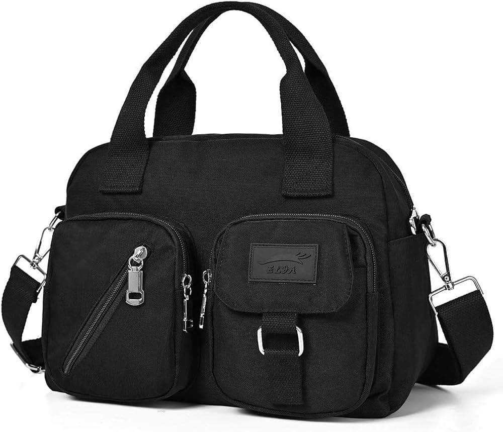 ELDA Women Multi Pocket Nylon purses Top Handle Satchel Handbags Lightweight Crossbody Travel Work Shoulder Messenger Bag