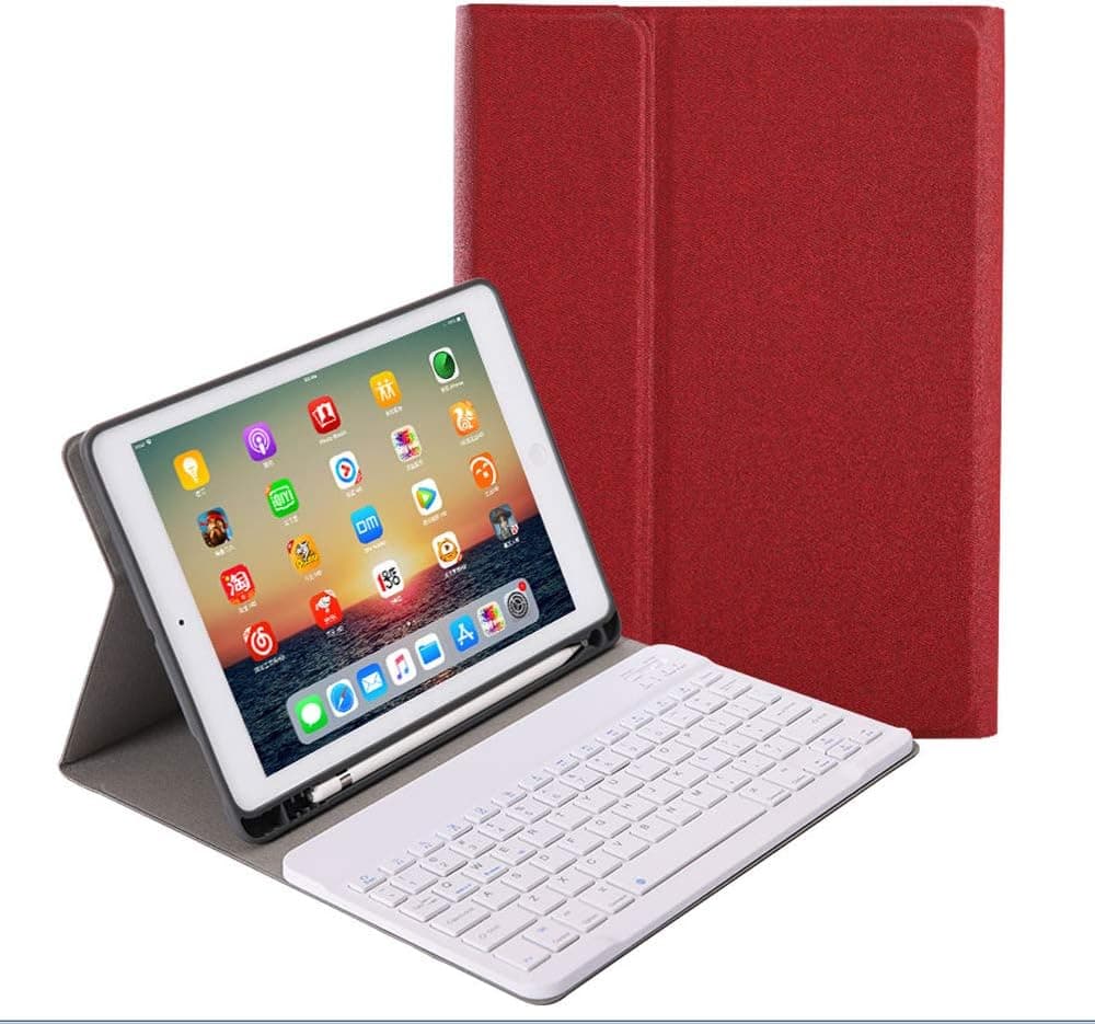 for iPad 9th Gen(2021)/7th 8th Generation 10.2 inch Keyboard Leather Case,Slim Folio Cover Removable Detachable Wireless Bluetooth Keyboard with Apple Pencil Holder for iPad 10.2"(Red)