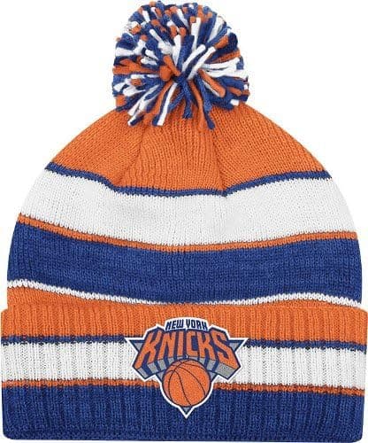 adidas New York Knicks Striped Knit Cuffed Pom Knit Cap/Beanie