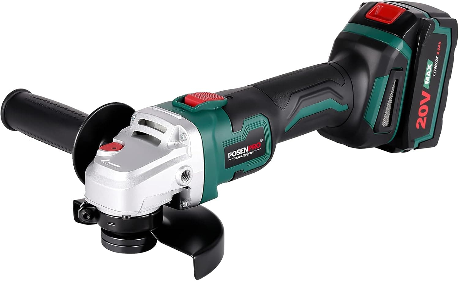 POSENPRO 20V Brushless Cordless Angle Grinder, 4-1/2 Inch 8000RPM Angle Grinder Tool with 4.0Ah Lithium-ion Battery & Fast Charger, Cordless Angle Grinder with 2-Position Ergonomic Auxiliary Handle