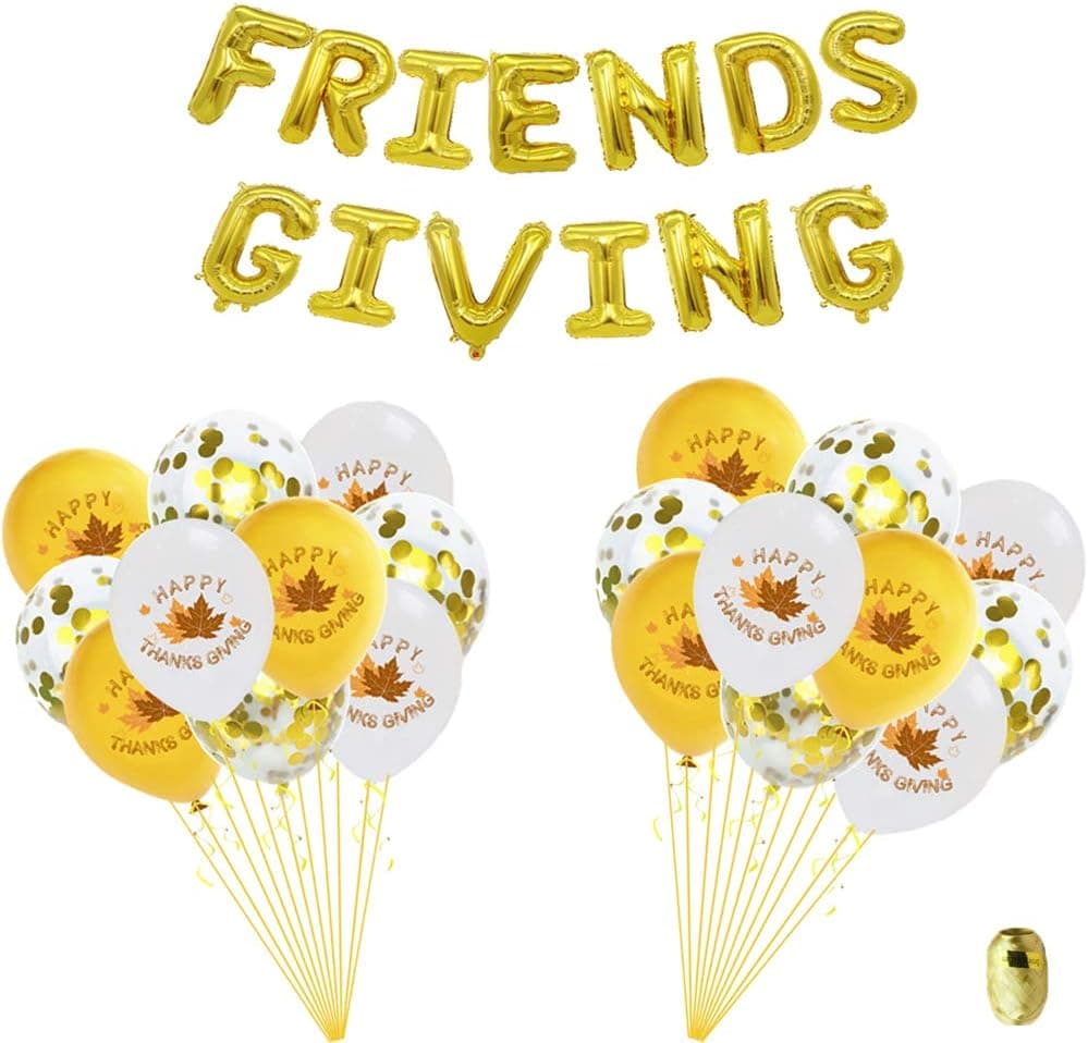 Thanksgiving Balloons Friendsgiving Banner Friendsgiving party Decorations 15PCS Fall Maple Leaves Balloons Yellow White Sequins Latex Balloons Kit Thanksgiving Decorations for Home Outdoor Indoor