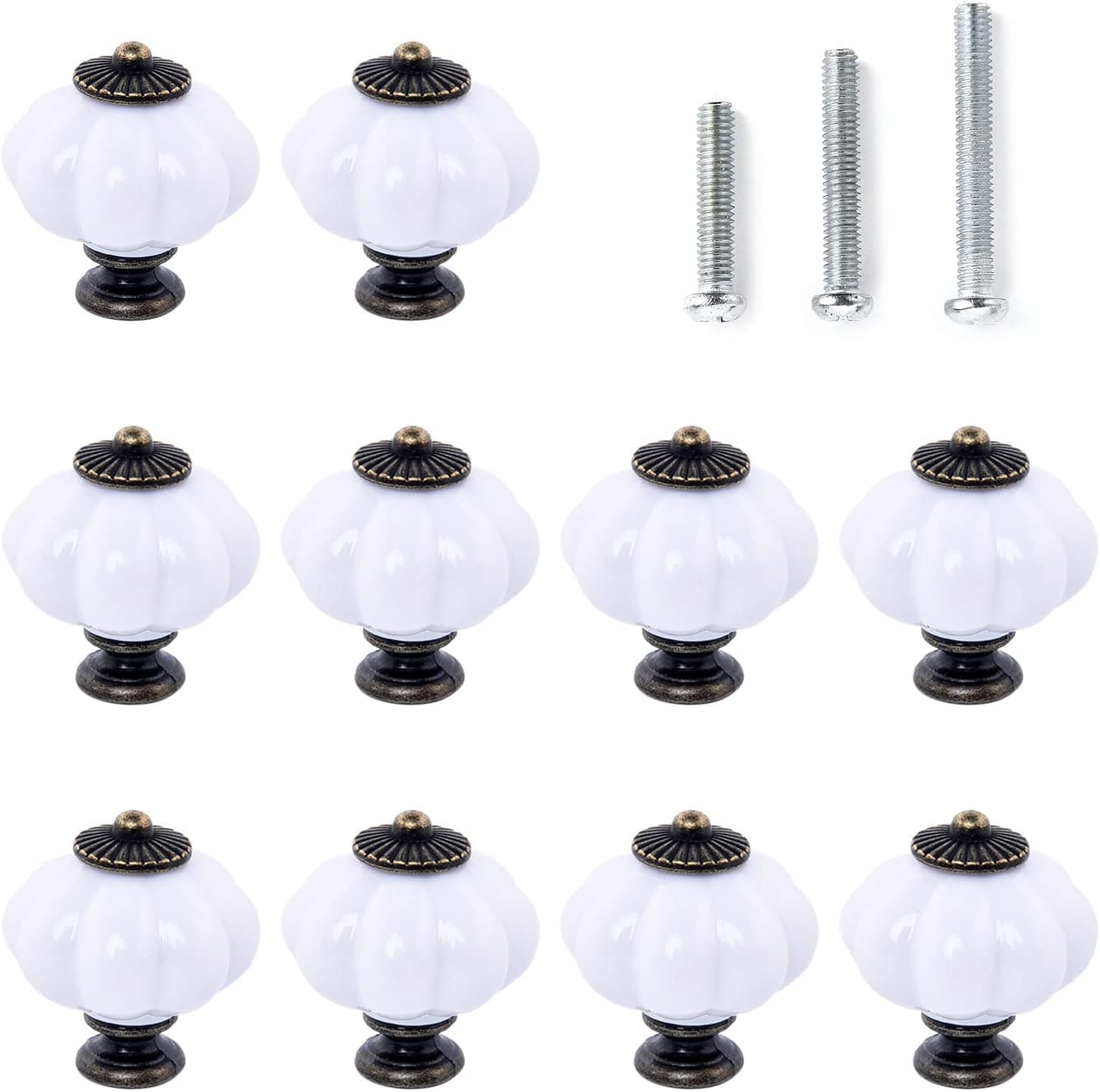 IEIK Acrylic Pumpkin Knobs, White Cabinet knobs Set of 10 Vintage Decorative Handles Pulls for Doors, Closet, Drawers, Dresser, Cupboard, Kitchen Furniture or Kids Room