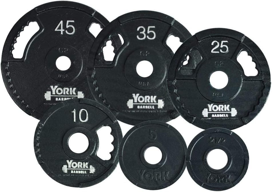 York Barbell G-2 Olympic Dual Grip Thin Line Cast Iron Plate