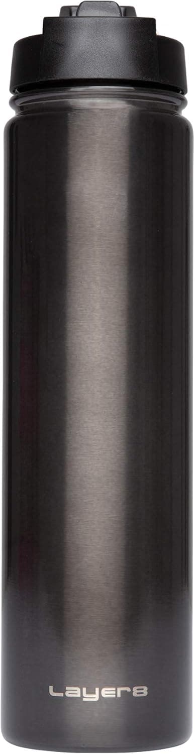 Layer 8 Stainless Steel Portable Water Bottle with Pop Up Straw and Screw on Lid