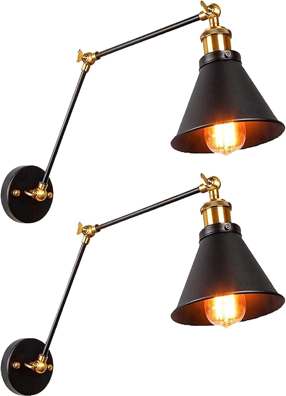 JIGUOOR Plug in Wall Sconce, Swing Arm Wall Lamp with Plug in Cord, Vintage Industrial Wall Mounted Light Fixtures with On Off Switch for Living Room, Bedroom , E26 Base UL Listed (2 Pack)