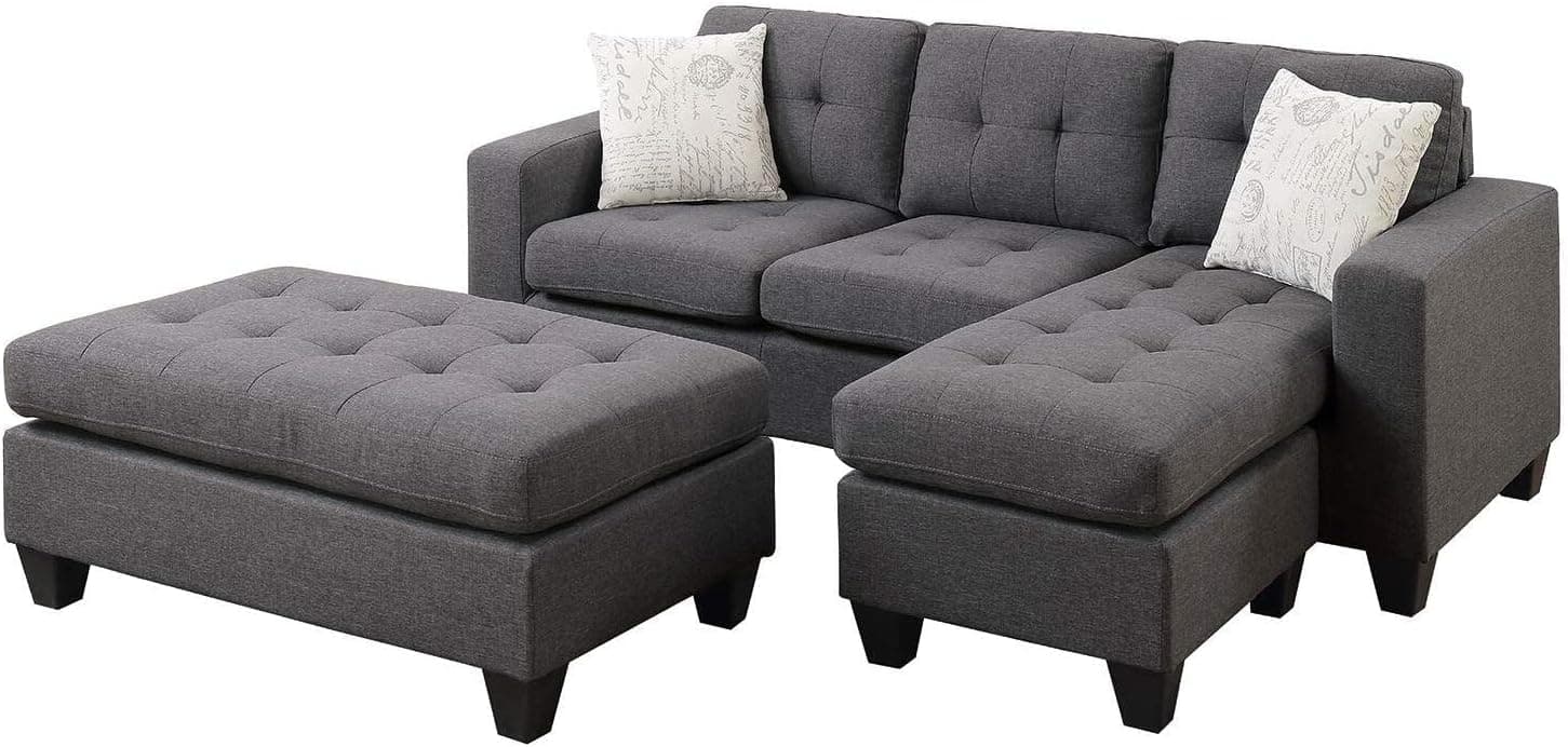 Benzara Sectional Sofa With Ottoman And Pillows, Gray