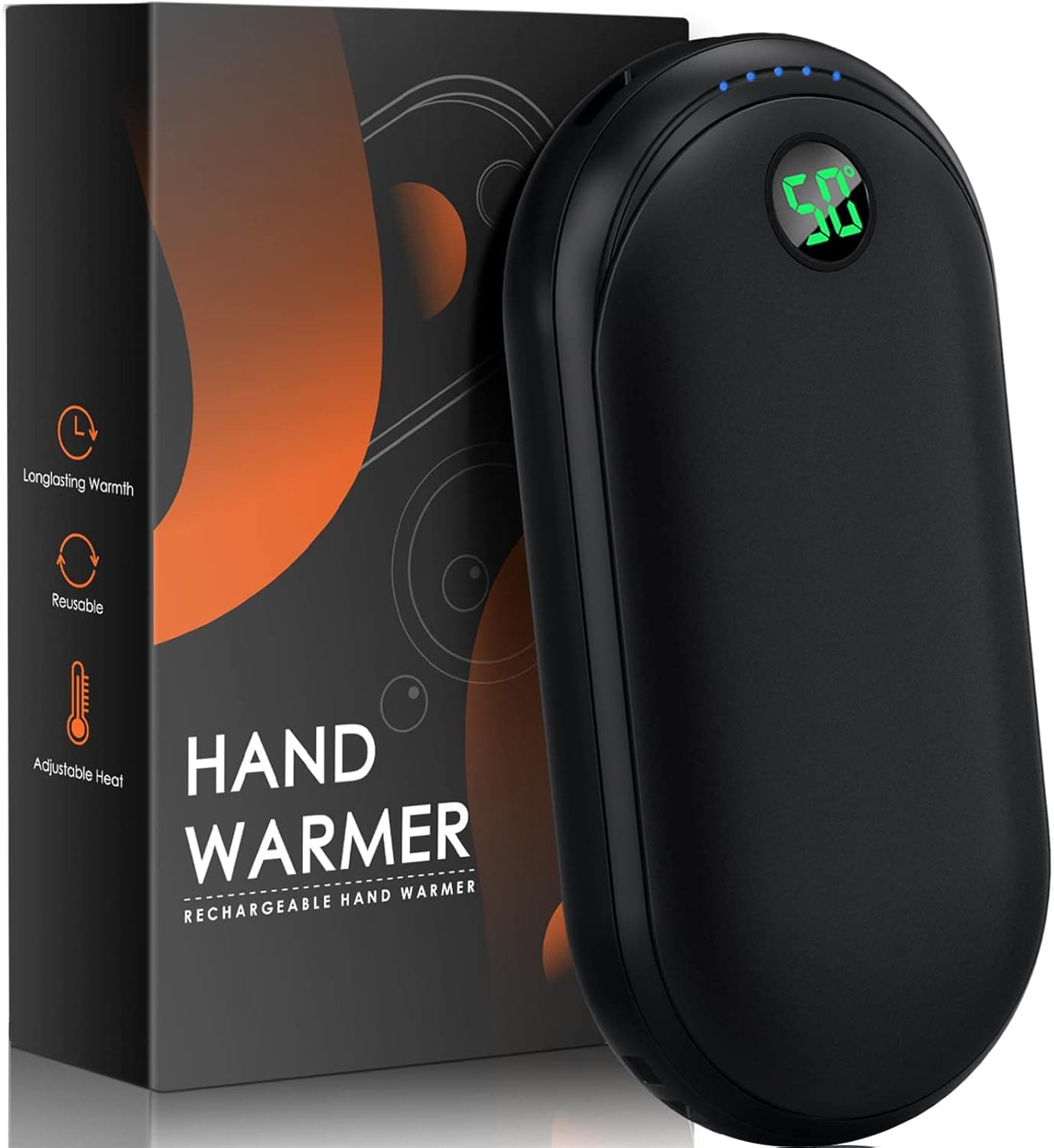 Hand Warmers Rechargeable, 10000mAh 15Hrs Long Warmth Hand Warmer, Electric Reusable Portable Pocket Handwarmer/Power Bank with 2S Double Sided Quick Heating & 3 Levels Heat - Warm Gifts