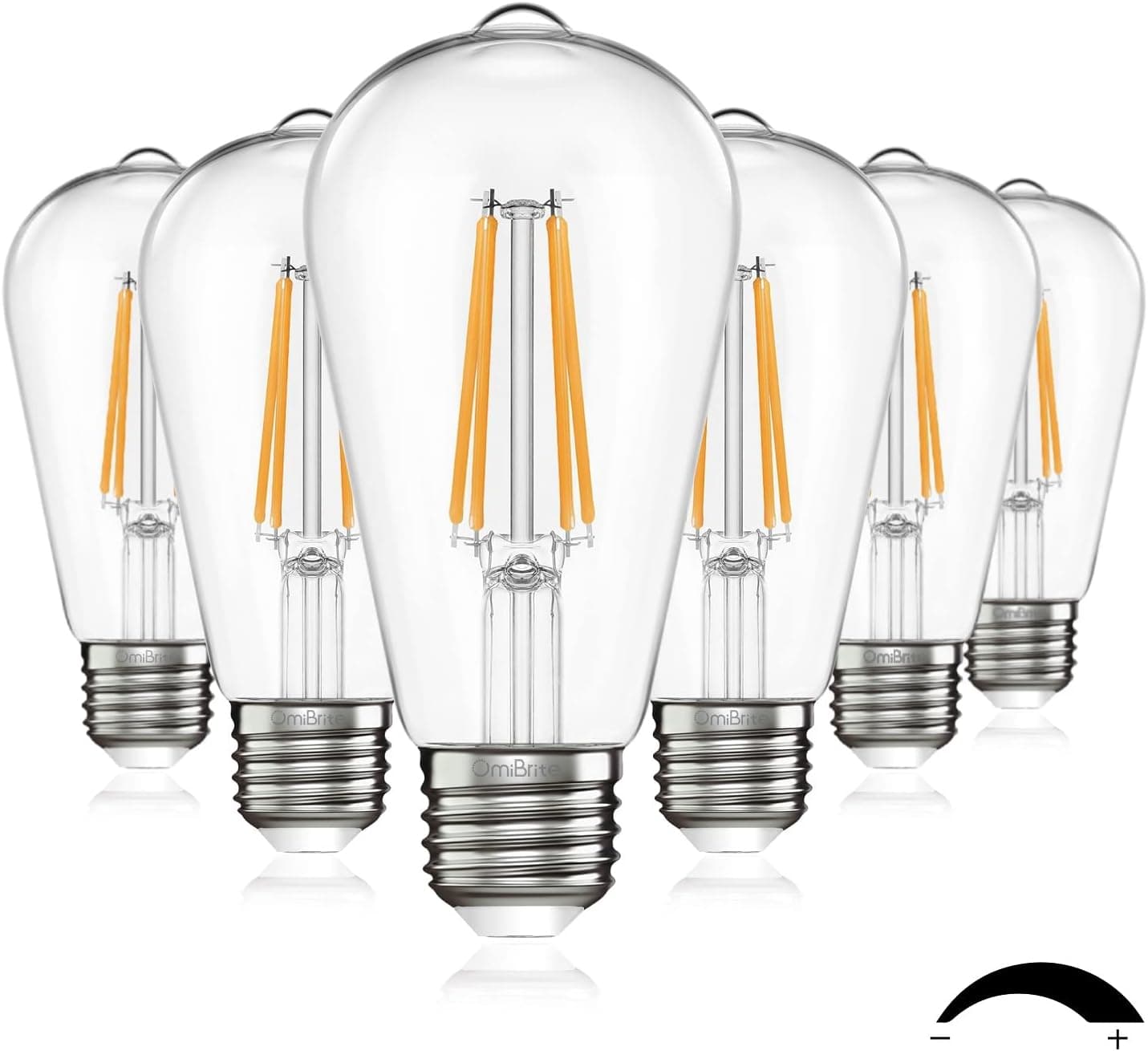 OmiBrite Dimmable Led Light Bulb, Vintage Edison Light Bulbs 60 Watt Equivalent, Bright Daylight 2700K Incandescent Daylight Bulbs, CRI 90 Eye Protection, E26/E27 Base, ST64 (6 Pack)