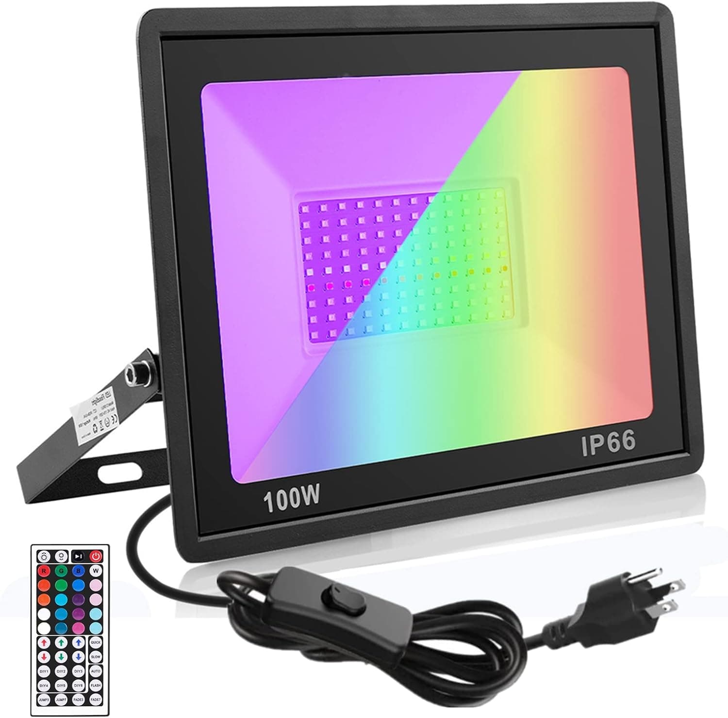 UV Black Light, RGB Flood Light 2 in 1, 100W Blacklight for Glow Party, RGB Color Changing Lights with Switch/5ft Cord US Plug/Remote Control, Black Light Fixtures for Halloween Party Disco Night Club