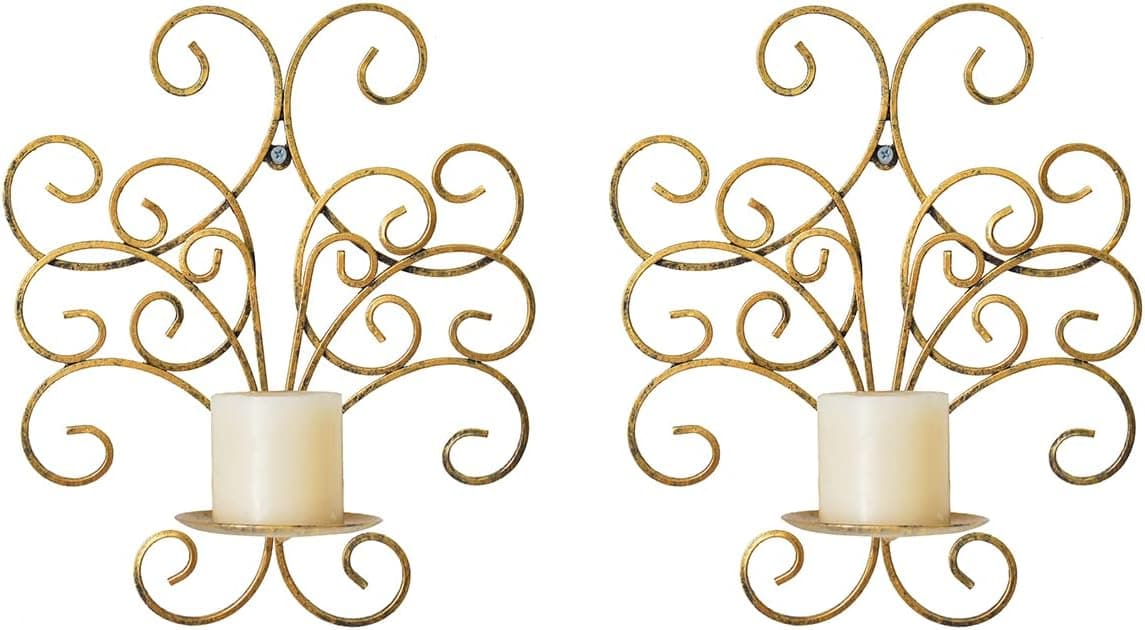 JUCONSIN Wall Sconces Set of 2 Candle Holder Metal Wall Candle Sconce Wall Decorations with Unique Art Design for Living Room Bethroom Dining Room Gold
