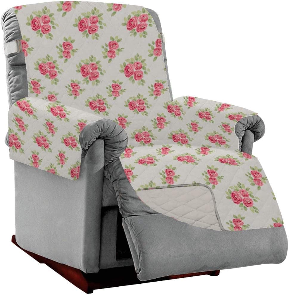 Sofa Shield Patented Recliner Slip Cover, Large Cushion Protector, Reversible Stain and Dog Tear Resistant Slipcover, Quilted Microfiber 25” Seat, Washable Covers for Dogs Pets Kids, Shabby Rose Linen
