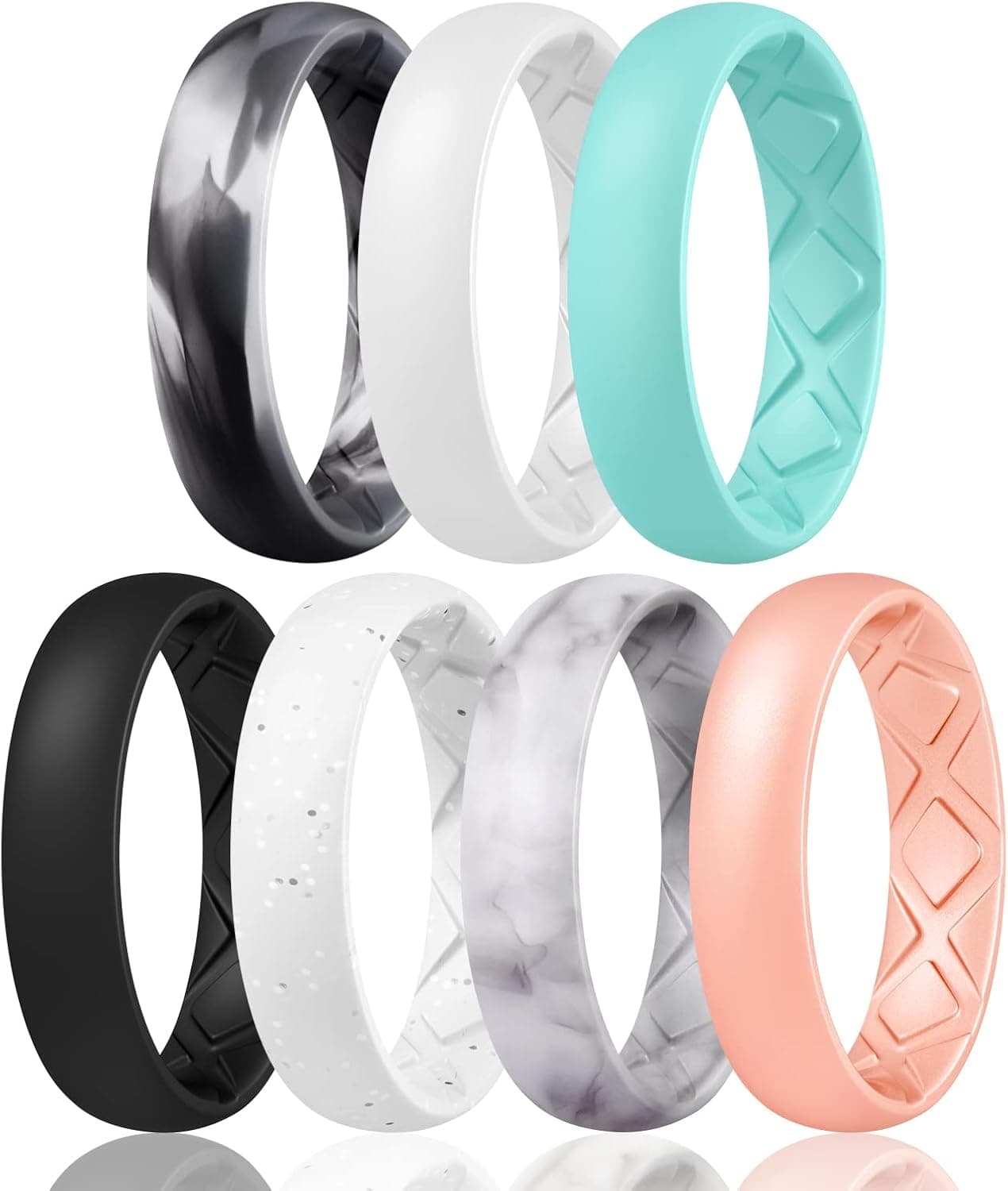 Egnaro Inner Arc Ergonomic Breathable Design, Silicone Rings for Women with half sizes, Women's Silicone Wedding Band,5.5mm Wide-2mm Thick