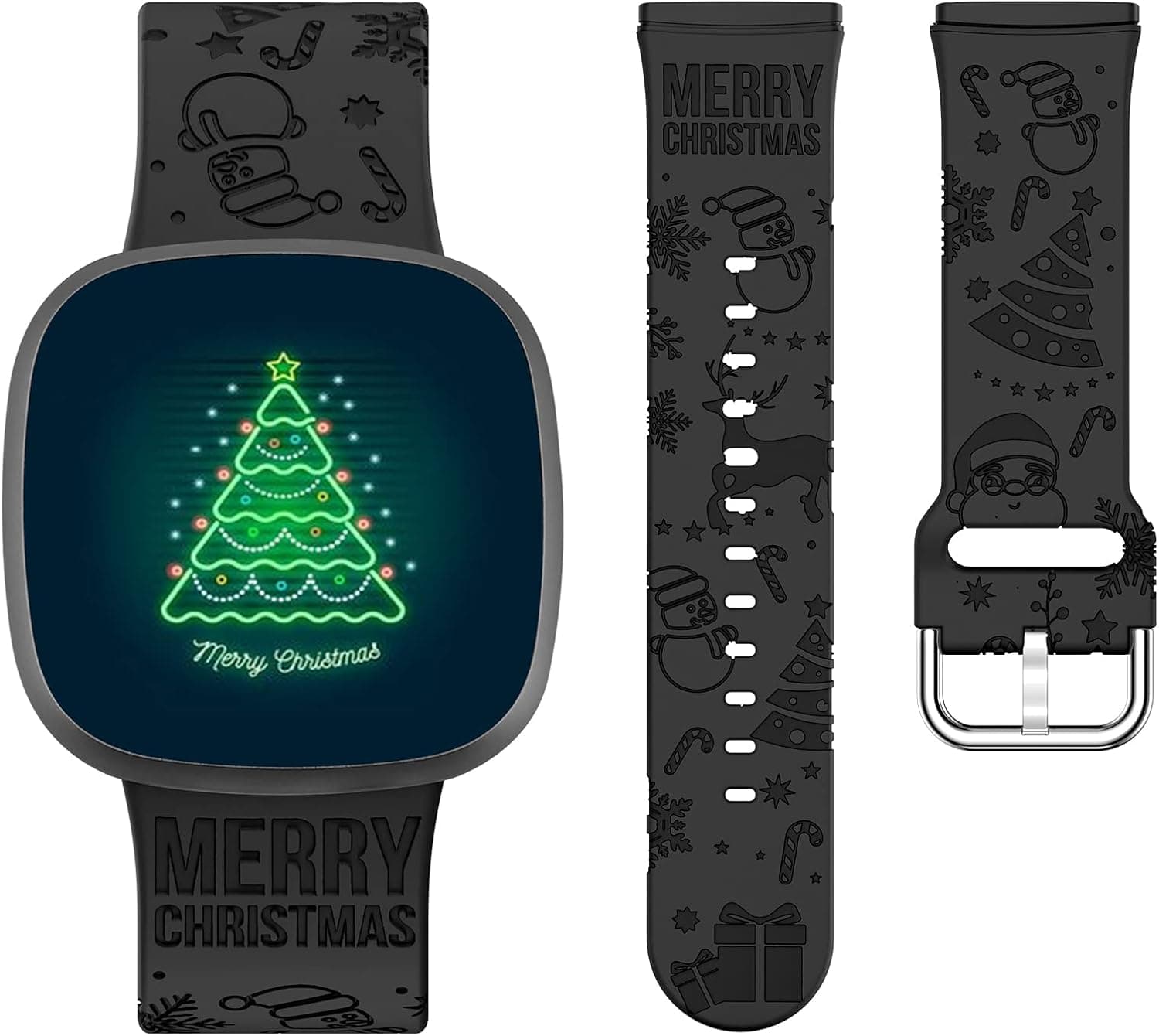 Crodi Engraved Christmas & Halloween Band Compatible with Fitbit Versa 4/Versa 3/Sense 2/Sense Band Women Men Fadeless Pattern Silicone Sports Solo Loop Soft Strap ONLY for Versa 4/Sense 2