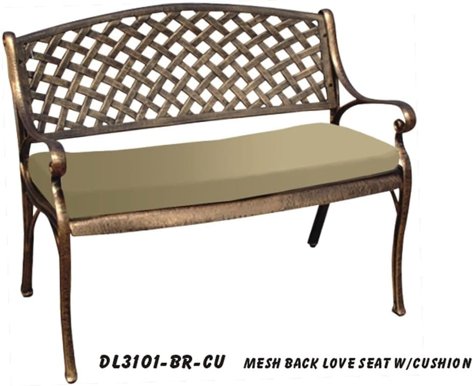 DC America DL3101-BR-CU, Mesh Back Love Seat with Cushion, Heavy Duty Rust Free Cast Aluminum, Bronze Powder Coated Finish, Long Wear Cushion (Discontinued by Manufacturer)
