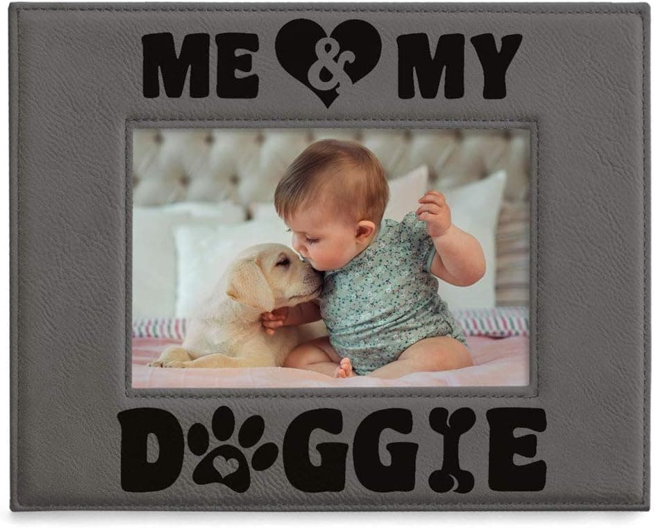 KATE POSH - Me & My Doggie Engraved Leather Picture Frame - Dog Lover, Puppy and Baby Gifts. My Best Friend, Dog Mom (4x6-Horizontal)