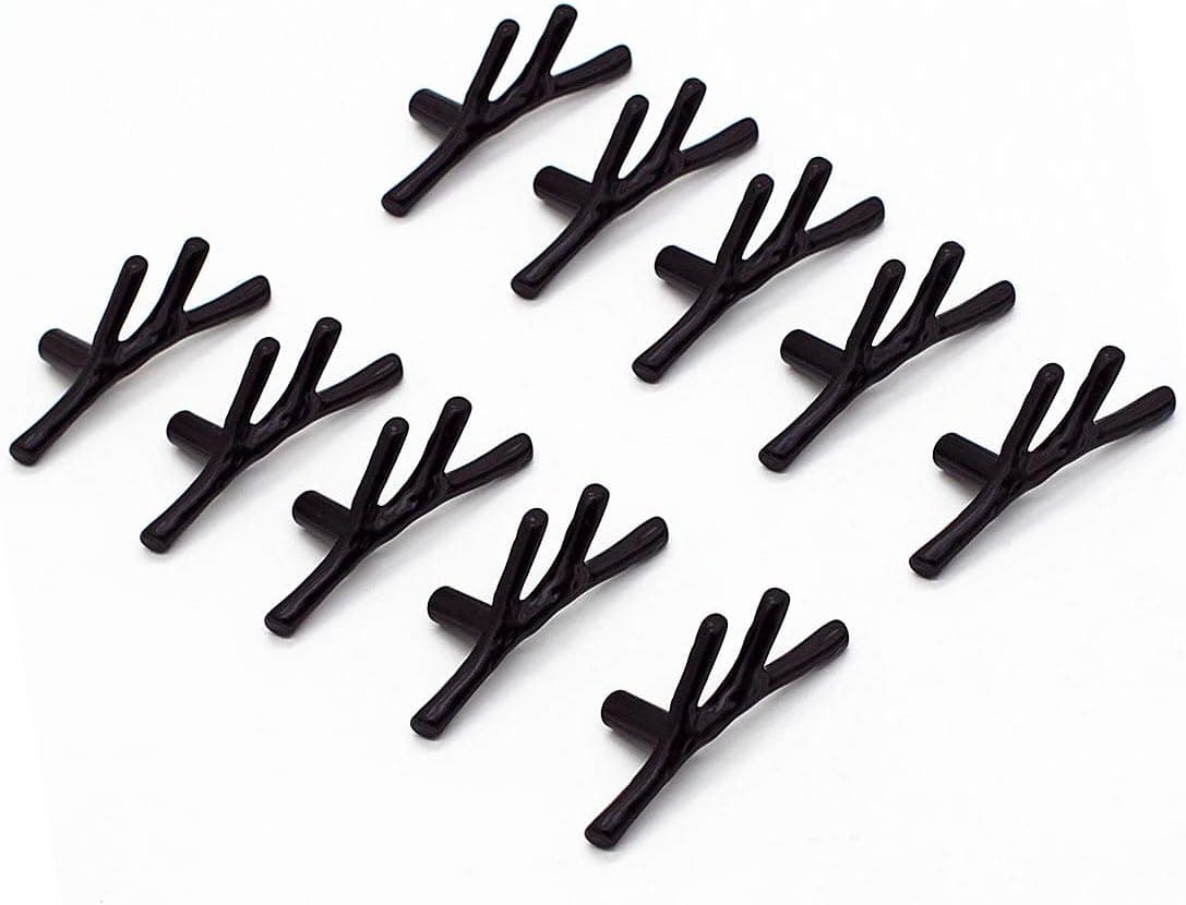 WEICHUAN 10PCS Zinc Alloy Black Twig Branch Zinc Alloy Decorative Cabinet Wardrobe Furniture Door Drawer Knobs Pulls Handles Hardware Décor (10PCS Black Knobs)