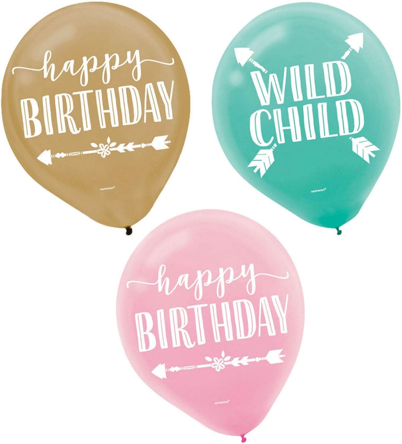 amscan Boho Chic 12-inch Birthday Latex Balloons - 15 pcs, Multi-colored, One Size
