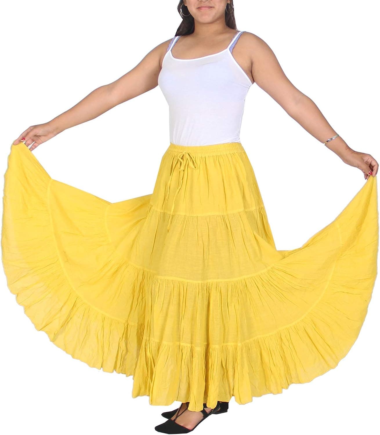 KayJayStyles Women's Tribal Gypsy 12 Yard Solid Color Cotton Dancing Skirt