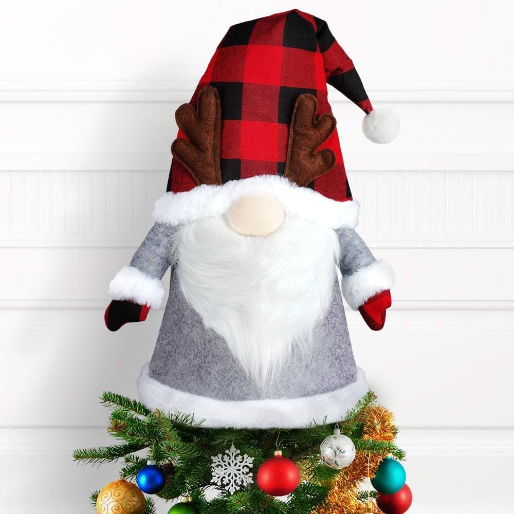 LURLIN Gnome Christmas Tree Topper, 26 Inch Large Handmade Swedish Tomte Xmas Gnomes Christmas Tree Decorations, Scandinavian Santa Elf Tree Ornaments Home Decor-Red