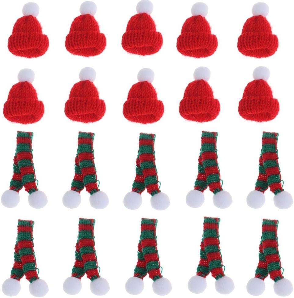 10 Set Knitting Christmas Mini Santa Claus Hat and Scarf for Christmas Wine Bottle Candy Dollhouse Christmas Party Supplies
