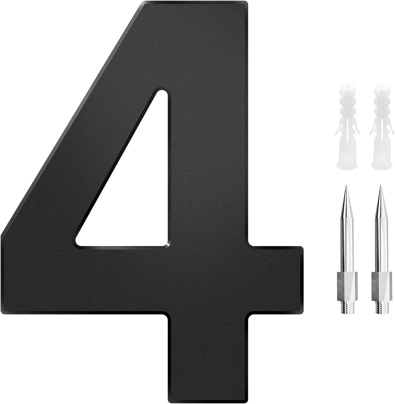 6 Inch House Numbers- Metal Modern Floating Aluminum Alloy Home Address Number Elegant Black Decorative Frosted Craft Street Numbers for Outdoor/Exterior/Building/Apartment/Yard/Farmhouse, Number 4