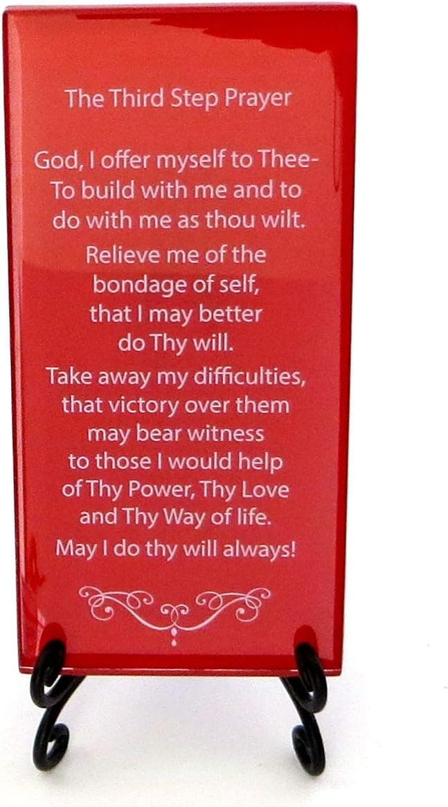 Lifeforce Glass The Third Step Prayer Inspirational Glass Plaque. Beloved Prayer Provides Loving Support and Encouragement for Those in Recovery. Includes Folding Easel Red.