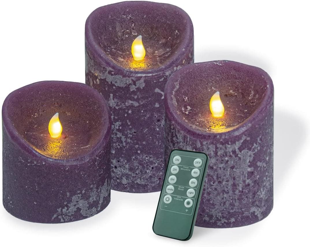 OvOlilBee Flameless Simulation Swing Candles Flickering with Remote,Real Wax Pillar LED Candles , Electric Fake Candles for Wedding & Festival Celebration Decorations (Purple, 3PCS#D4 H4 5" 6")