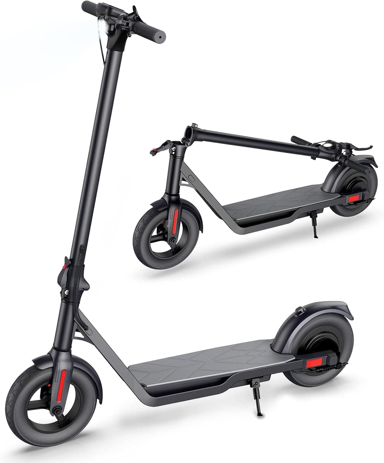 Electric Scooter Adults, HOVSCO 500W Peak 650W Motor Escooter, 10" Solid Tires, Up to 30 Miles Range, Max Speed 19 Mph Folding Commuter Scooter Electric for Adults with Double Braking System