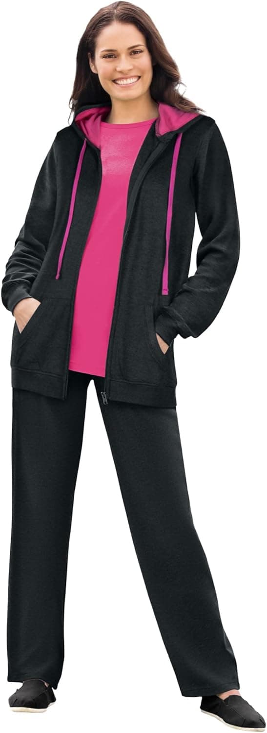Woman Within Women's Plus Size Contrast Tie Hoodie Set