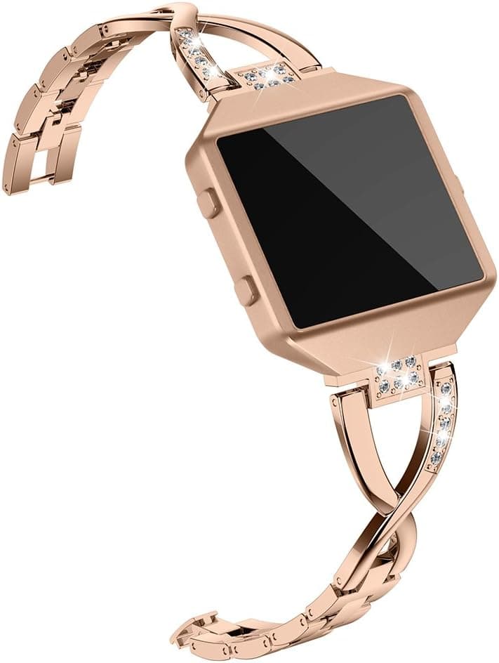 Wearlizer Replacement Metal Bands Compatible with Fitbit Blaze Band for Women with Frame Large Small Accessories Silver Rose Gold Black