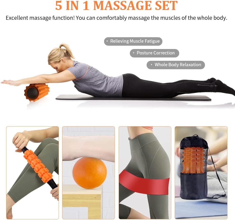 Foam Roller Set, Willcrew Massage Roller with Fasciitis Ball for Physical Exercise, Yoga Deep Tissue, Pilates Muscle and Fitness