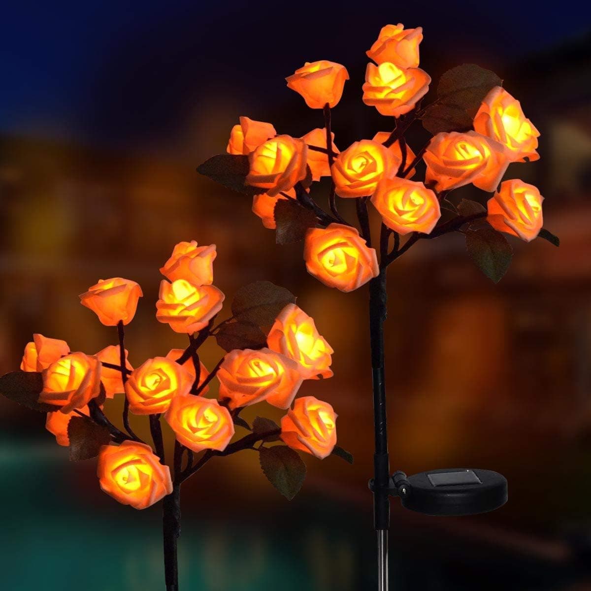Gmart 2 Pack Solar Garden Lights Outdoor -2021 Upgraded Realistic LED Solar Powered 32pcs Rose Lights Flower Stake, Waterproof Solar Decorative Lights for Patio Pathway Courtyard Garden Lawn (Pink)
