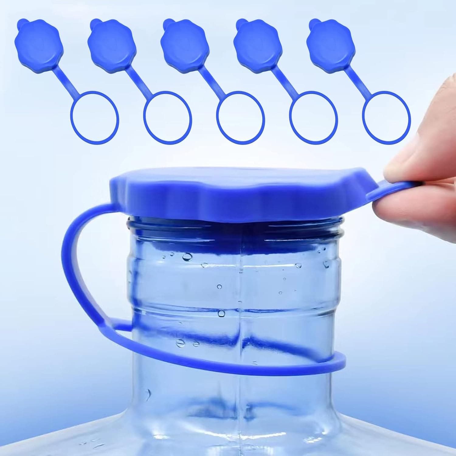 5 Gallon Water Jug Cap, 5PCS Silicone Reusable Leak and Spill Resistant Replacement Caps Plug, Water Bottle Caps Fits 55mm Bottles and Air Tight Design with Hanging Ring - Pack of 5