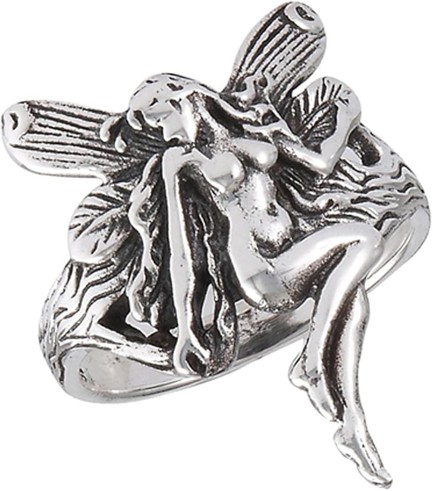 Oxidized Fairy Female Wings Ring New .925 Sterling Silver Band Sizes 6-10