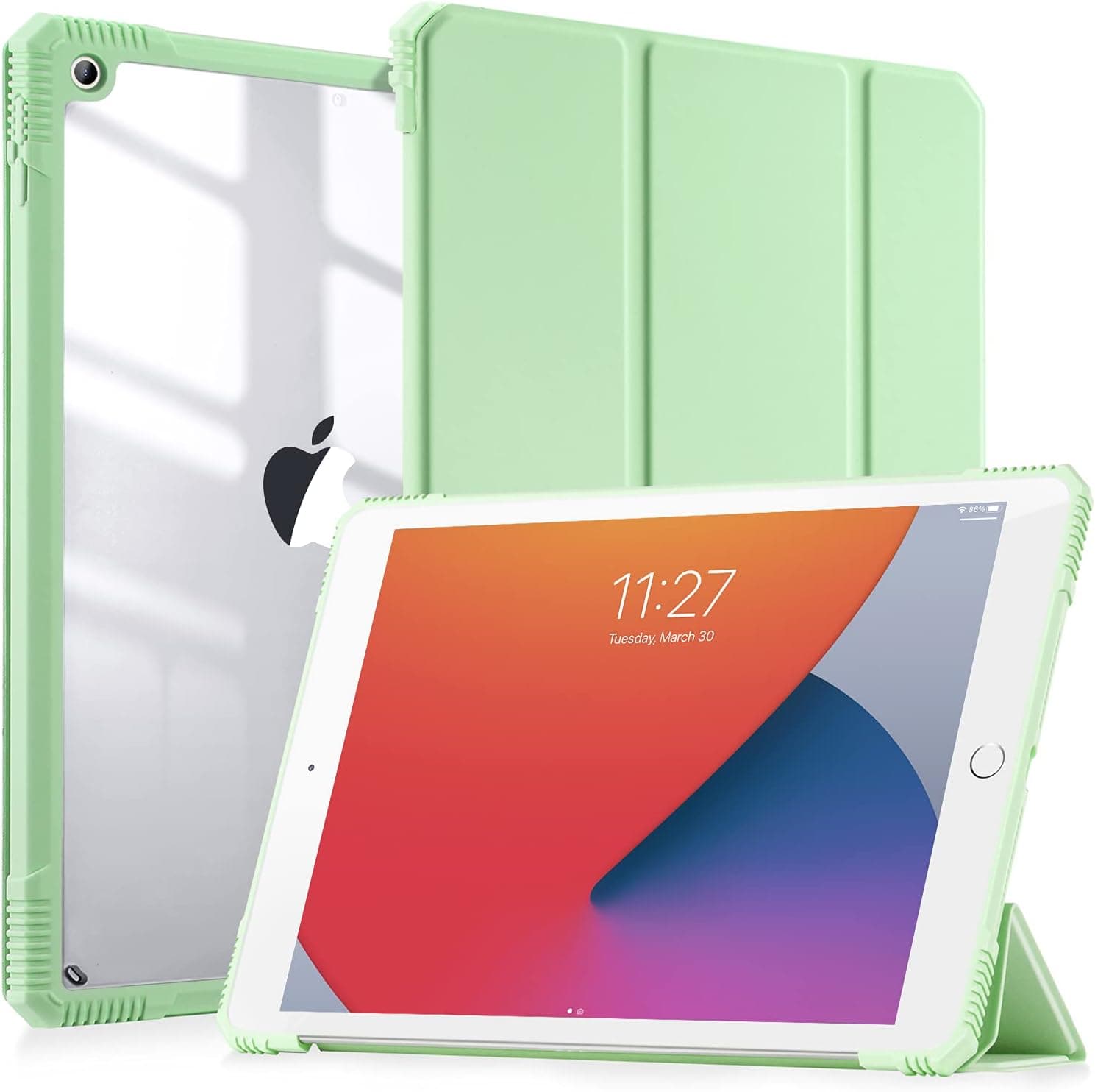 LovRug iPad 9th/8th/7th Generation Case 10.2 Inch 2021/2020/2019,Slim Lightweight [Shock Proof][Auto Wake/Sleep],Translucent Frosted Hard Back Protective Cover Cases (Matcha Green)